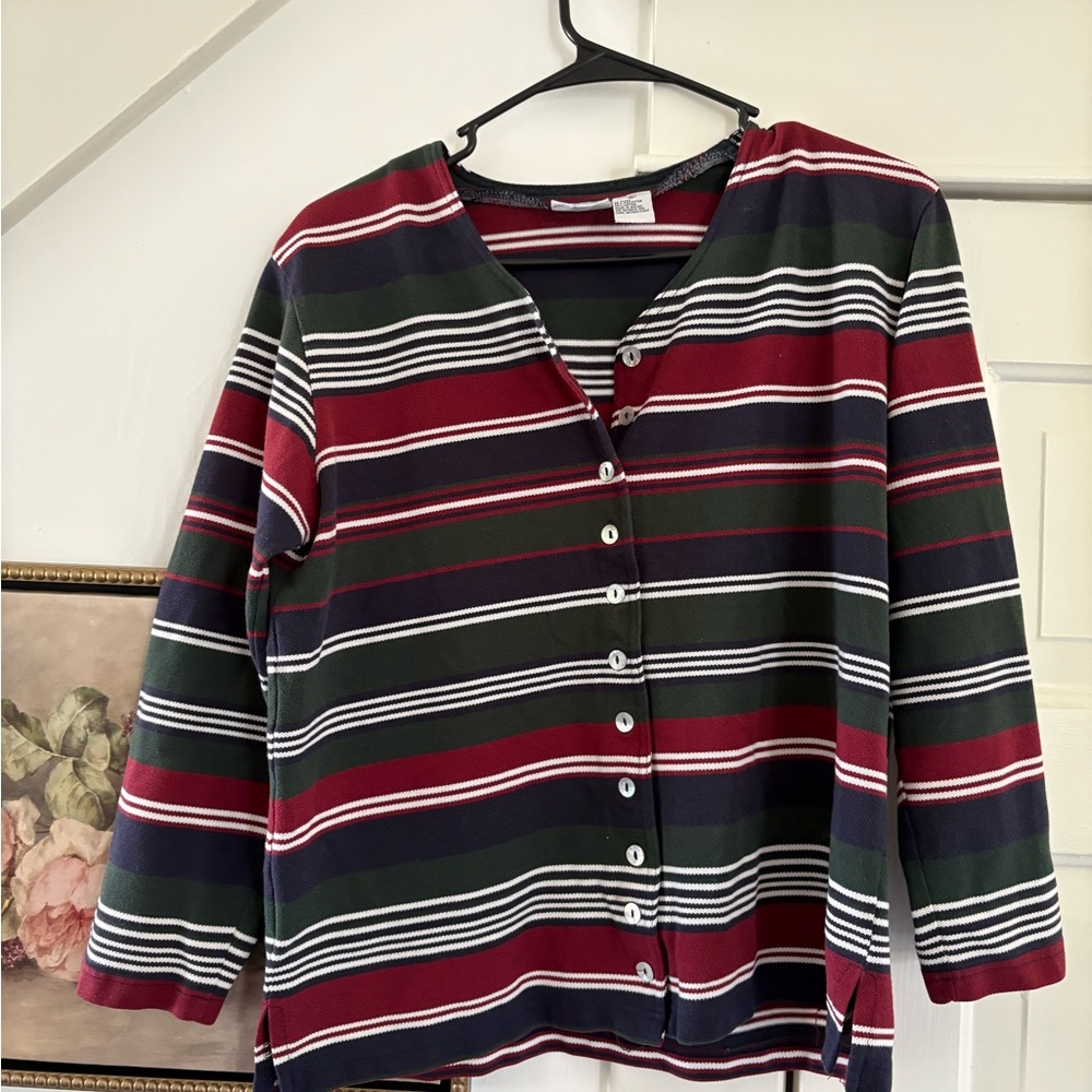 Striped Button-Front Women's Shirt in Burgundy, Navy & Forest Green
